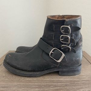 Frye biker boots Size 7.  Black Full Grain Brush Off Leather.